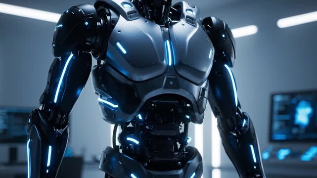 Futuristic exoskeleton suit enhancing human strength