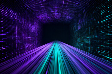 Abstract digital tunnel with glowing lines