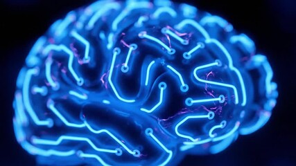 Artificial brain made of neon circuits pulsing with energy - Powered by Adobe