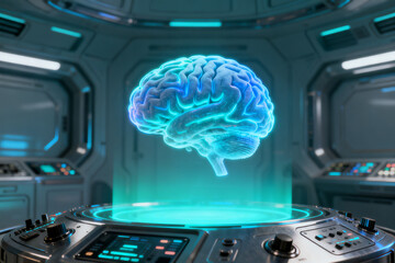 Brain in futuristic chamber