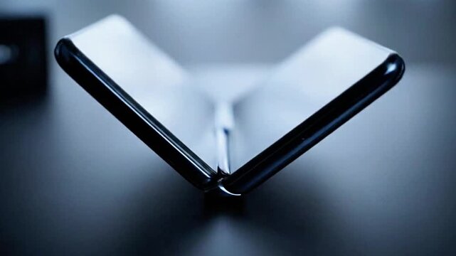 A sleek foldable smartphone opening in slow motion