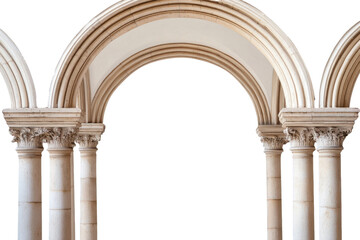 Fototapeta premium Ornate classical arches and columns isolated on transparent background. Set of classic column arches isolated on white background.
