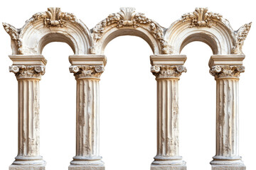 Fototapeta premium Ornate triple archway with corinthian columns isolated on transparent background. Set of classical column arches isolated on white background.