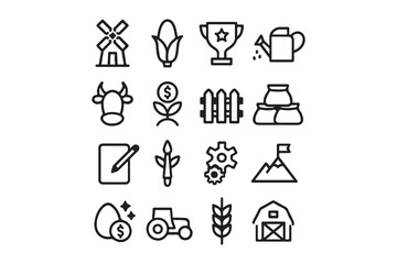 Farm Icons Set Agriculture, Farming, Harvest, and Nature Elements vector