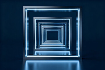 Neon light tunnel with square frames