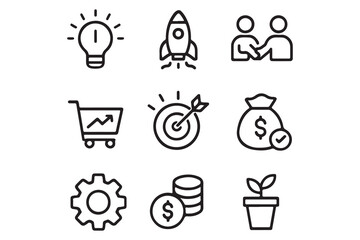 Business and Success Icon Set Idea Rocket Teamwork Growth Target Finance vector