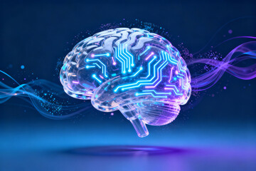 Neural network brain with glowing circuits