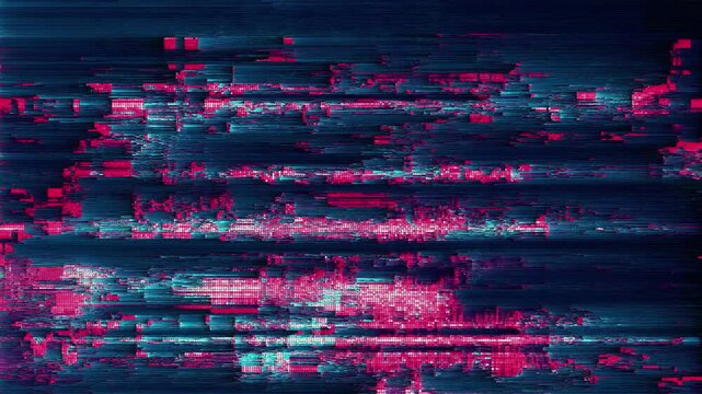 Glitch Art Neon Pink And Blue Distortion For Digital Art And Tech Themes