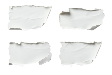 Torn white paper pieces isolated on transparent background. Set of torn paper tear isolated on white background.
