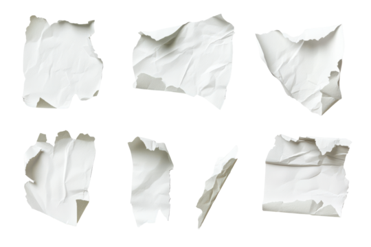Torn white paper pieces isolated on transparent background. Set of torn paper tear isolated on white background. - Powered by Adobe