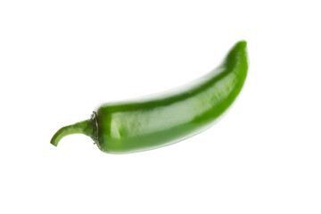 One whole green jalapeno pepper isolated on white