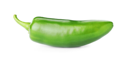 One whole green jalapeno pepper isolated on white