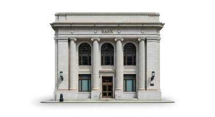Obraz premium Classic bank building isolated on white background, showcasing traditional architecture and financial institution design with a clean backdrop
