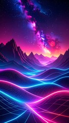 Vibrant digital landscape at night