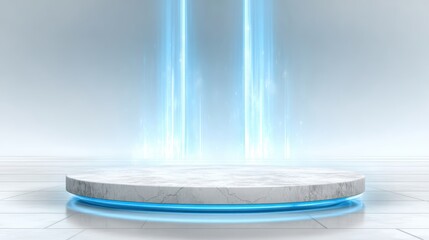 Round marble table with blue lights round marble table featuring blue light accents creating modern elegant atmosphere