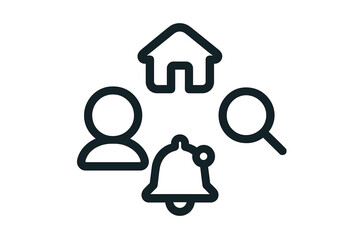 Essential UI icons set including home, profile, notification, and search symbols