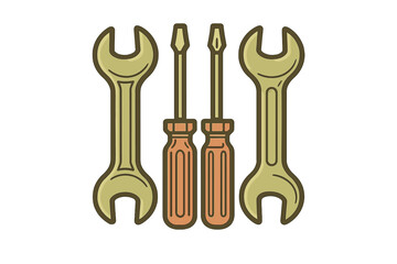 Essential hand tools set featuring two open-end wrenches and two different screwdrivers