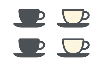 Simple stylized coffee and tea cups with saucers set for web design