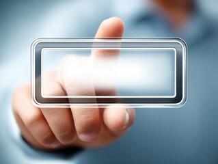 Man touching button on touchscreen display person interacts with digital interface presses control on capacitive display device