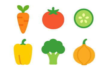 Colorful flat design set of common vegetables including carrot tomato and broccoli