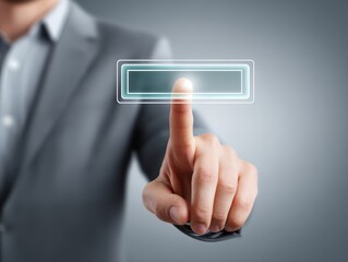 Man in suit presses button individual dressed in suit activates button performing task or command
