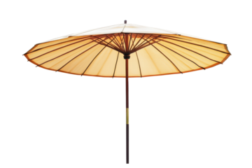 Traditional asian paper umbrella with bamboo frame isolated on transparent background.