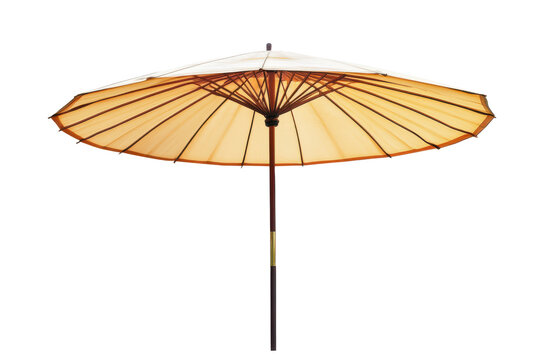Traditional asian paper umbrella with bamboo frame isolated on transparent background.