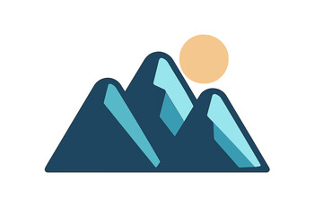 Minimalist geometric landscape featuring mountain peaks and rising sun symbol
