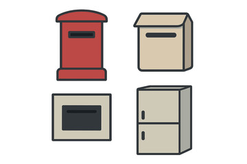 Collection of various postal boxes including a traditional red pillar box and modern wall-mounted designs