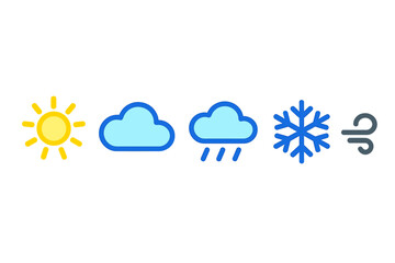 Colorful set of meteorological symbols for weather forecast applications