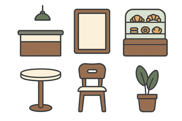 Minimalist furniture and design elements for coffee shop or bakery interior