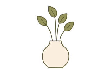 Stylized indoor houseplant in a modern rounded ceramic vase isolated on white