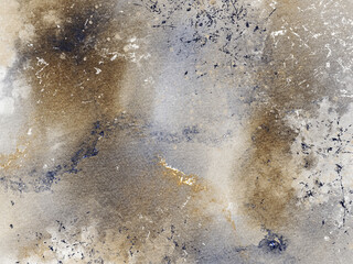 Hand drawn watercolor texture with blue and brown colors. Abstract background with geology detail, marbling, surface pattern, grunge paint. Vintage design artwork for banner, picture, or wallpaper.