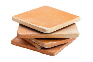 Stack of assorted natural stone tiles isolated on transparent background. Stack of tiles isolated on white background.