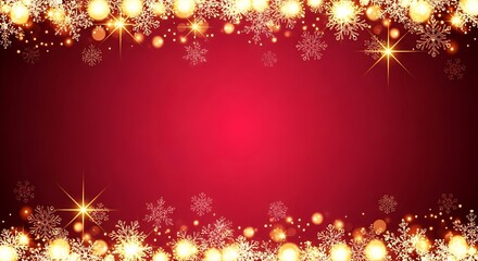 Festive red background with sparkling golden lights and snowflakes, perfect for christmas and new year celebrations