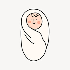 Swaddling baby cartoon illustration, newborn design
