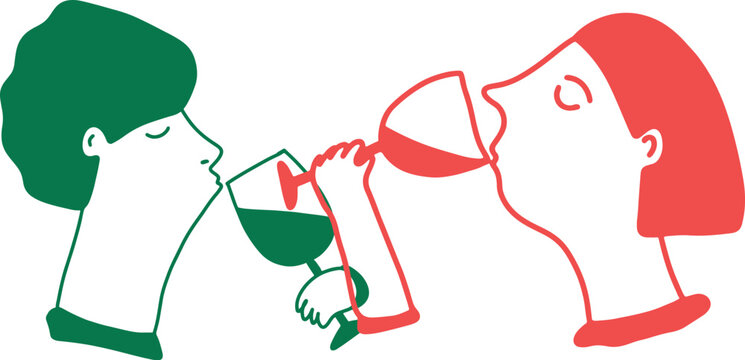 Funny Drawing of People Drinking Wine. Sketch Logo	