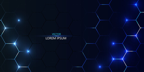 Abstract dark blue hexagon pattern, futuristic realistic abstract vector bg with honeycomb for medicine, science, technology, bio.