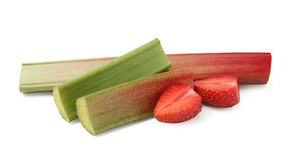 Pieces of rhubarb and strawberry isolated on white