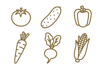 Outline symbols depicting fresh garden vegetables including tomato, cucumber, and carrot