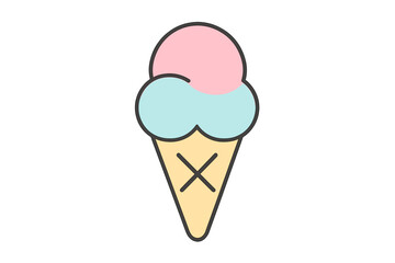 Delicious pastel pink and blue double scoop ice cream cone in a waffle cone