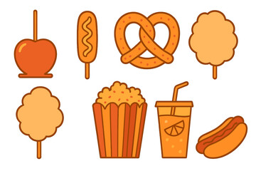 Popular fairground and amusement park snacks collection featuring carnival food items