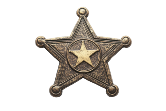 Antique sheriff star badge isolated on transparent background. Vintage sheriff badge isolated on white background.
