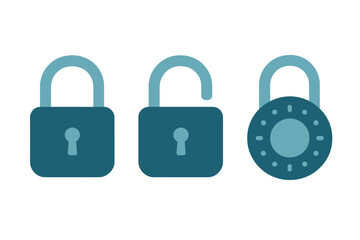 Set of three security padlocks representing protection, access, and digital safety concepts