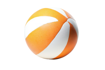 Orange and white striped beach ball isolated on transparent background. Volleyball isolated on white background.