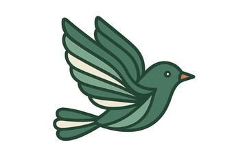 Stylized flying bird graphic design element in shades of green and cream