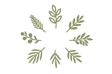 Minimalist botanical wreath frame with stylized green leaves and branches