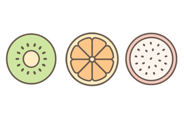 Colorful cross sections of fresh tropical and citrus fruits in a modern flat design