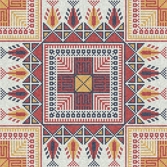 Naklejka premium Mosaic tiles seamless pattern composition with traditional Palestinian motif. Editable vector background for print, background, web, wrapping.