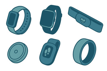 Isometric set of wearable technology devices including smartwatches and fitness bands for health tracking